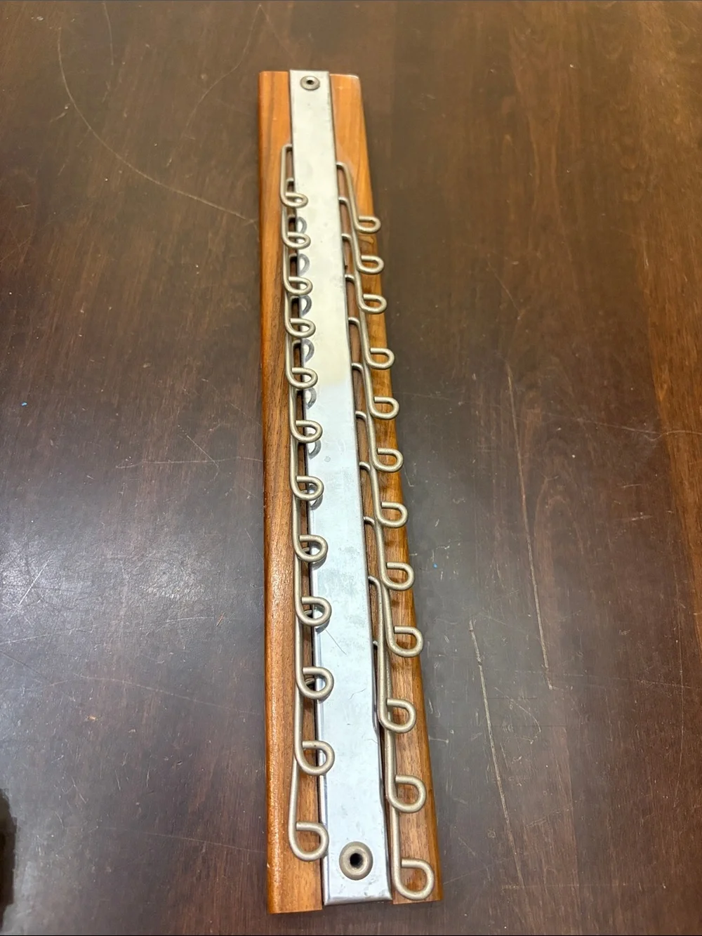 MCM Wood and Chrome  Multi-Hook Tie Rack